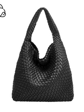 Black Vegan Leather Shoulder Hobo Bag Woven Tote Purse  Expressions NYC